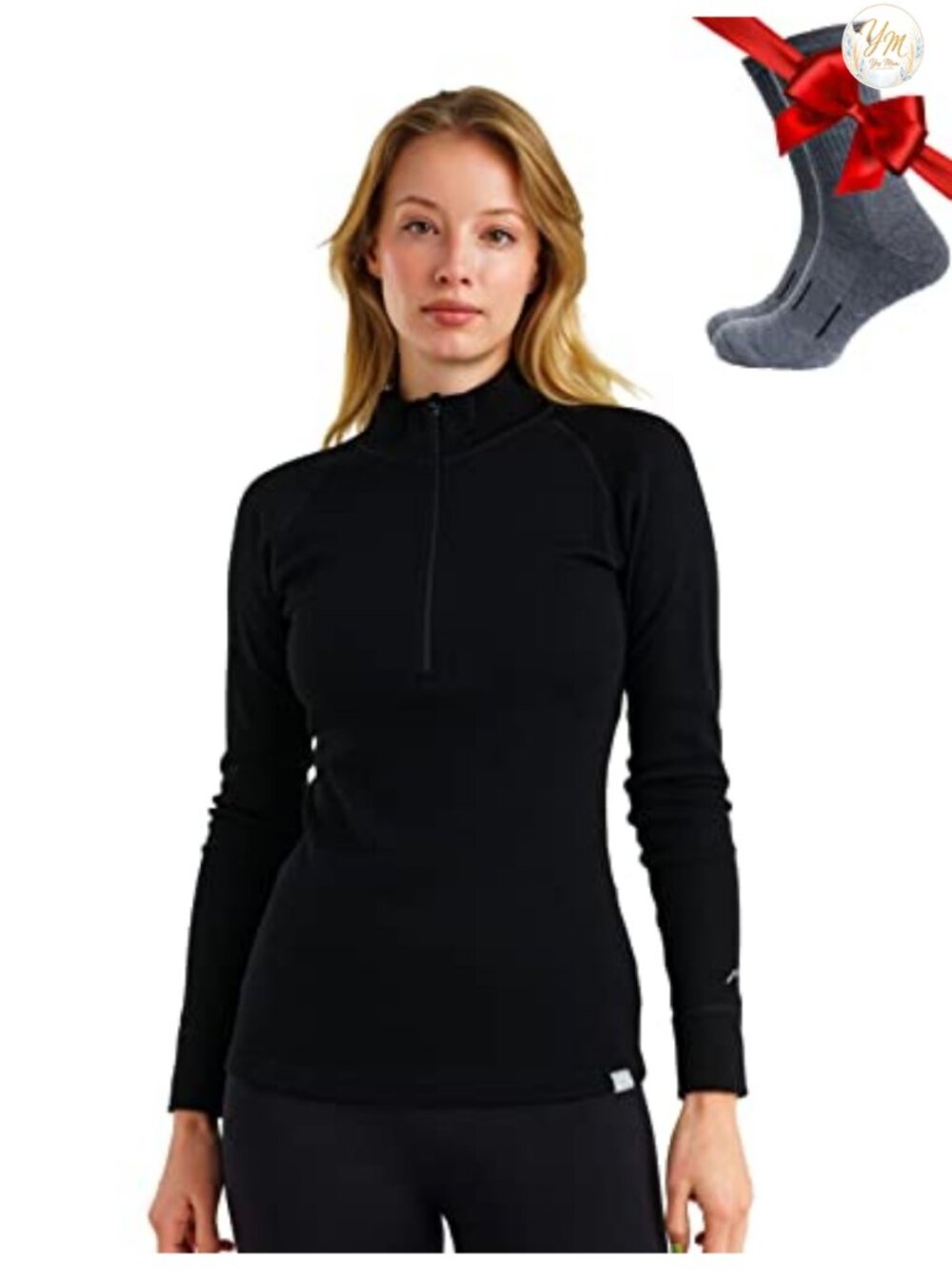 100% Merino Wool Quarter Zip Pullover Thermal Base Layer Top for Women
